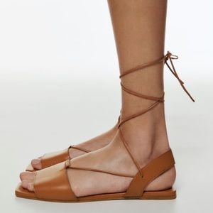Zara lace up flat brown leather sandals NWT